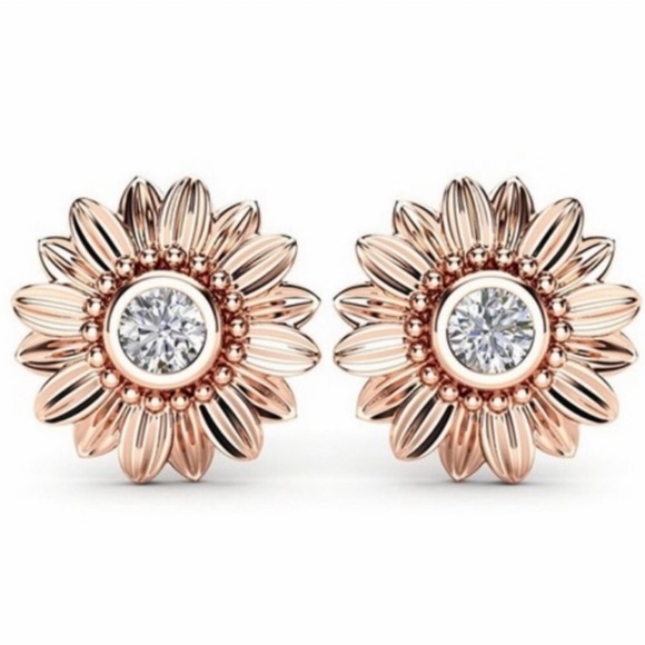 Jewelry - NEW 18K ROSE GOLD EARRINGS DIAMOND SUNFLOWER EARRINGS STUD EARRINGS